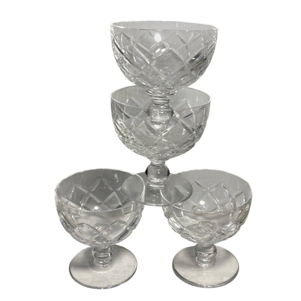 Crystal Cut Glass Champagne Goblets Dessert Coupe  3.5" Tall Vintage Lot of 4